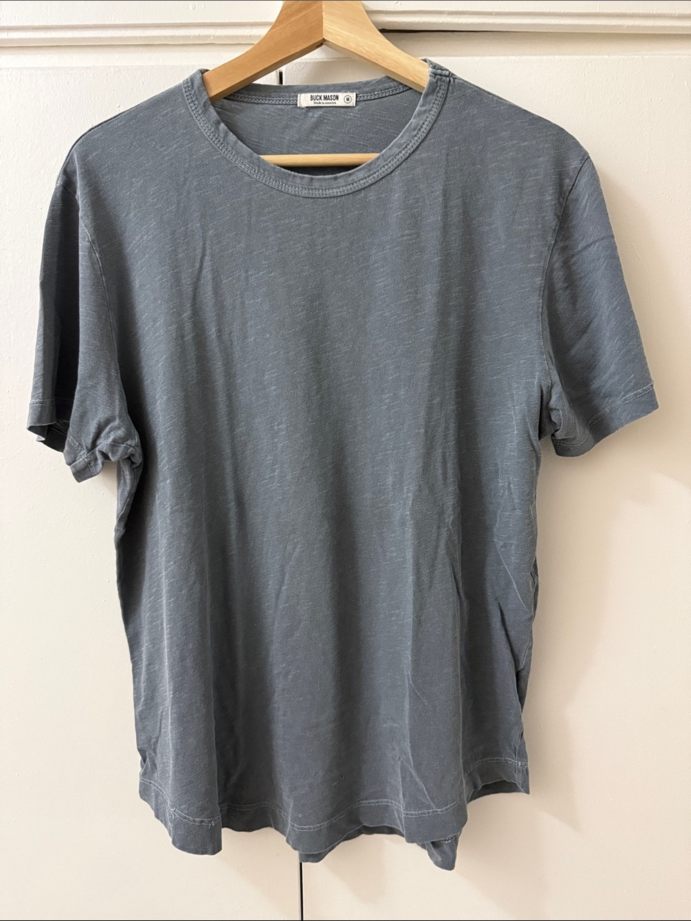 Buck Mason Slub Curved Hem Short Sleeve Crew Tee in Grayish Blue